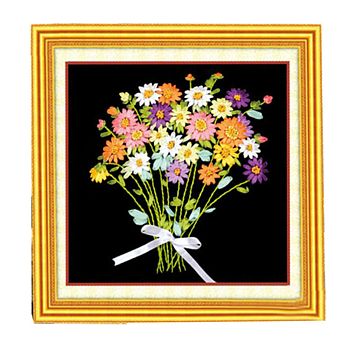 Bouquet Pattern, Oxford Silk Ribbon DIY Embroidery Tool Suit, of Home  Decorate, Mixed Color, 29.5x29.5cm