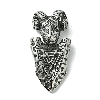 304 Stainless Steel Pendants, Goat with Valknut Charms, Antique Silver, 48.5x23.5x17mm, Hole: 6mm