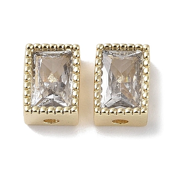 Brass with Cubic Zirconia Beads, Real 18K Gold Plated, Rectangle, Clear, 7x5x3.5mm, Hole: 0.6mm & 1mm