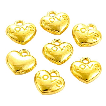 Valentine's Day Theme, Tibetan Style Alloy Charms, Heart with Word Love, Golden, 8x8x3mm, Hole: 1mm