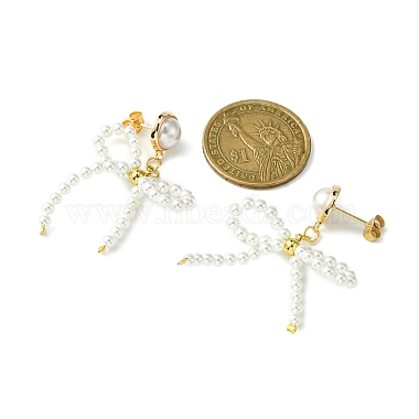 Natural Pearl Beaded Bowknot Dangle Stud Earrings(EJEW-TA00321)-3