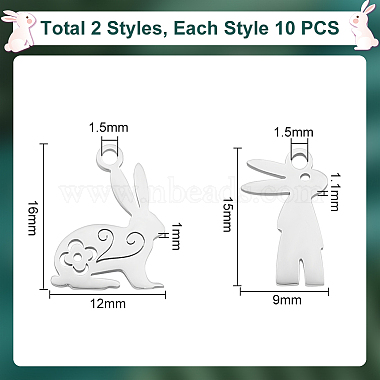 Unicraftale 20Pcs 2 Style 201 Stainless Steel Bunny Pendants(STAS-UN0052-01)-3