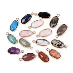 Natural & Synthetic Mixed Stone Pendants, Oval Charms, with Light Gold Tone Brass Findings, Faceted, Mixed Dyed and Undyed, 17~19x8~9x3.5~4.5mm, Hole: 1.5~1.6mm(G-Q606-34KCG)