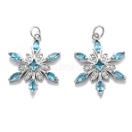 Brass Cubic Zirconia Pendants, Long-Lasting Plated, Snowflake, 925 Sterling Silver Plated, 24.5x19x4mm, Hole: 3.6mm(ZIRC-O044-02H-P)