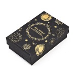 Gold Stamping Planet Cardboard Jewelry Packaging Boxes, with Sponge Inside, for Rings, Small Watches, Necklaces, Earrings, Bracelets, Black, Rectangle, 8.6x5.5x2.8cm(CON-T002-01B)