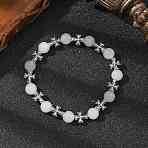 Natural Malaysia Jade Round Beads Stretch Bracelets, Alloy Cross Bead Bracelets for Men Women, Antique Silver, Inner Diameter: 2-1/4 inch(5.75cm)(BJEW-JB12343-02)