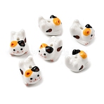 Handmade Porcelain Beads, Cat Shape, Printed, Colorful, 21x16x17mm, Hole: 3mm(PORC-Z009-02A)
