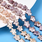Natural Baroque Keshi Pearl Beads Strands, Nucleated Pearl, Star, Thistle, 9~14x9.5~14x2.5~6mm, Hole: 0.6mm, about 16~18pcs/strand, 7.48~7.68 inch(19~19.5cm)(PEAR-S020-Z03-02B)
