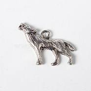 Tibetan Style Alloy Howling Wolf Pendants, Wolf, Cadmium Free & Nickel Free & Lead Free, Antique Silver, 26x18x4mm, Hole: 2mm(X-LF1753Y-NF)