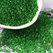 Transparent Colours Glass Seed Beads, Fringe Teardrop Beads, Green, 6/0, 4~4.5x3~3.5x4~4.5mm, Hole: 1~1.2mm, about 5625pcs/pound(SEED-P006-02A-07)