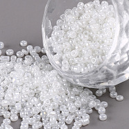 Glass Seed Beads, Ceylon, Round, White, 2mm, Hole: 1mm, about 30000pcs/pound(SEED-A011-2mm-141)