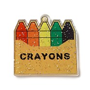 Acrylic Pendants, Teachers' Day Theme, Crayon, 36.5x36x2mm, Hole: 1.6mm(OACR-O007-03F)