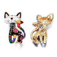 Cat with Flower Enamel Pin, Light Gold Plated Alloy Badge for Backpack Clothes, Nickel Free & Lead Free, Colorful, 39.5x26mm, Pin: 0.7mm(JEWB-N007-141)