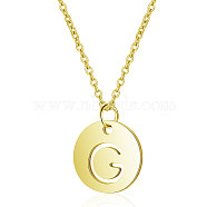 201 Stainless Steel Initial Pendants Necklaces, with Cable Chains, Flat Round with Letter, Golden, Letter.G, 16.3 inch(40cm), 1mm(NJEW-S069-TN508-G)