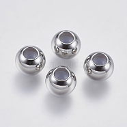 304 Stainless Steel Beads, with Rubber Inside, Slider Beads, Stopper Beads, Rondelle, Stainless Steel Color, 8x6mm, Hole: 1mm(STAS-F139-062P-8mm)