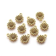 Tibetan Style Alloy Charms, Cadmium Free & Lead Free, Sunflower, Antique Golden, 12x9x2mm, Hole: 1mm(GLF10257Y)