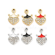 UV Plating Alloy Enamel Pendants, with Crystal Rhinestone, Heart with Crown Charms, Mixed Color, 13.5x9x2mm, Hole: 1.4mm(PALLOY-D026-04)