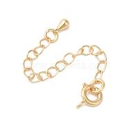 Rack Plating Brass Ends with Chain and Clasps, Long-Lasting Plated, Lead Free & Cadmium Free, Teardrop, Light Gold, 65mm(KK-F873-01LG-02)