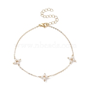 Shell Pearl Beaded Cross Link Anklets, Brass Jewelry for Women, Golden, 8-3/4 inch(22.1cm)(AJEW-AN00535)