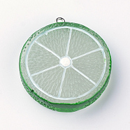 Resin Pendants, with Iron Findings, Lemon, Green, 37~38x33~34x9~10mm, Hole: 2mm(X-RESI-R187-05A)