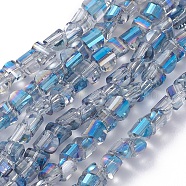 Electroplate Glass Beads Strands, Faceted, Half Rainbow Plated, Half Round, Deep Sky Blue, 4x4x3mm, Hole: 0.8mm, about 148pcs/strand, 19.69 inch(50cm)(EGLA-L023A-HR01)