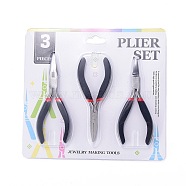 Carbon Steel Jewelry Pliers Sets, Polishing, Flat Nose, Round Nose Pliers and Wire Cutter, Black, Gunmetal, 12.2~13cm(PT-MSMC001-M2)