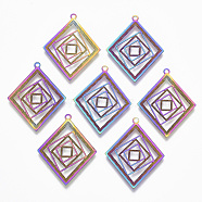 Ion Plating(IP) 304 Stainless Steel Filigree Pendants, Etched Metal Embellishments, Rhombus, Rainbow Color, 28.5x22.5x0.4mm, Hole: 1.2mm(STAS-T057-04)