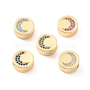 Rack Plating Brass Micro Pave Cubic Zirconia Beads, Cadmium Free & Lead Free, Real 18K Gold Plated, Flat Round with Moon Pattern, Mixed Color, 11x5mm, Hole: 2mm(ZIRC-C035-27G)
