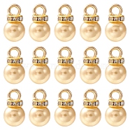 ABS Plastic Charms, with Golden Tone Iron Findings and Rhinestone, Dyed, Round Charm, Pale Goldenrod, 13.5x8mm, Hole: 2.5mm, about 15pcs/bag(KY-YW0001-24G)