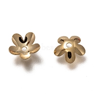 304 Stainless Steel Bead Caps, 5-Petal Flower, Real 18K Gold Plated, 8x7.5x2mm, Hole: 1.2mm(X-STAS-H130-28G)