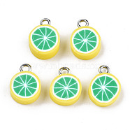 Handmade Polymer Clay Charms, with Platinum Tone Iron Findings, Lime Green, 13~15x10.5~11.5x4~5mm, Hole: 1.8mm(CLAY-T016-59B)