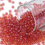 TOHO Round Seed Beads, Japanese Seed Beads, (241) Inside Color AB Light Topaz/Mauve Lined, 8/0, 3mm, Hole: 1mm, about 1110pcs/50g(SEED-XTR08-0241)