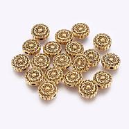 Tibetan Style Alloy Beads, Lead Free & Cadmium Free, Flat Round, Antique Golden Color, 10x4mm, Hole: 1.5mm(TIBEB-R022-AG-LF)