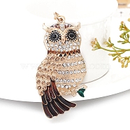 Alloy Rhinestone Keychains, with Enamel, Owl, Coconut Brown, Pendant: 75x40mm(PW-WGEC439-01)