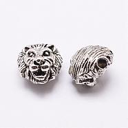 Tibetan Style Alloy Beads, Lion Head, Antique Silver, 13x12x8mm, Hole: 2.5mm(TIBEB-J002-AS)