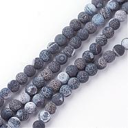 Natural Fire Crackle Agate Bead Strands, Frosted, Dyed, Round, Gray, 8x7mm, Hole: 1.5mm, about 48pcs/strand, 13.58 inch(34.5cm)(G-S216-8mm-01)