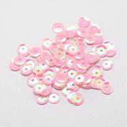 Plastic Paillette Beads, Semi-cupped Sequins Beads, Center Hole, Pink, 12x0.5mm, Hole: 1mm(PVC-A002-12mm-05)