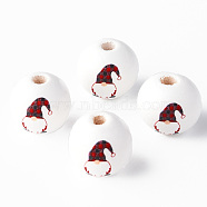 Painted Natural Wood Round Beads, Father Christmas, Dark Red, 16x15mm, Hole: 4mm(WOOD-N006-180C)