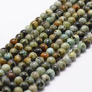 Natural African Turquoise(Jasper) Beads Strands, Round, 6mm, Hole: 1mm, about 61pcs/strand, 15 inch(G-D840-90-6mm)