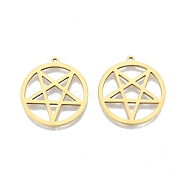Ion Plating(IP) 201 Stainless Steel Pendants, Hollow, Ring with Star, Real 18K Gold Plated, 27x25x1.5mm, Hole: 1.4mm(STAS-N098-101LG)