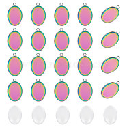 30Pcs Ion Plating(IP) 304 Stainless Steel Pendant Cabochon Settings, Plain Edge Bezel Cups, Oval, with 30Pcs Oval Glass Cabochons, Rainbow Color, Tray: 18x13mm, 22x14x1.5mm, Hole: 1.5mm(STAS-UN0049-14)