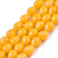 Opaque Solid Color Glass Beads Strands, Faceted, Teardrop, Gold, 4.5~5x4x4mm, Hole: 1mm, about 97~101pcs/strand, 16.54~18.5 inch(42~47cm)(GLAA-N045-002-A05)