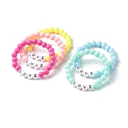 Opaque Acrylic Beads Stretch Bracelet for Kid, Love, Mixed Color, Inner Diameter: 1-7/8 inch(4.7cm)(BJEW-JB06587)