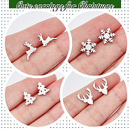 ANATTASOUL 4 Pairs 4 Style Christmas Tree & Deer & Snowflake Exquisite Titanium Steel Stud Earrings for Women, Stainless Steel Color, 8~12.5x9~10mm, Pin: 0.6mm, 1 Pair/style(EJEW-AN0002-38)