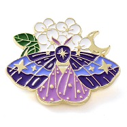 Insect with Flower Enamel Pins, Light Gold Zinc Alloy Brooches for Women, Butterfly, 26.5x33.5x1.5mm(JEWB-E033-01G-01)