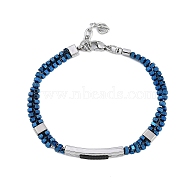 Synthetic Non-magnetic Hematite Beaded Bracelets, Rectangle 304 Stainless Steel Link Bracelets for Men Women, Blue, 7-3/4 inch(19.6cm)(BJEW-S156-05P-A)