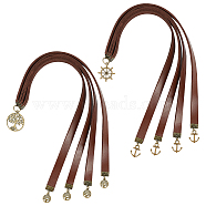 2Pcs 2 Style Cowhide Leather Bookmarks, Anchor Helm Tree of Life Tibetan Style Alloy Pendant Bookmarks, Saddle Brown, 345~355mm, 1pc/style(AJEW-AB00193)