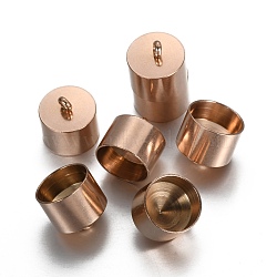 Ion Plating(IP) 304 Stainless Steel Cord Ends, Column, Rose Gold, 10x10mm, Hole: 1.8mm, Inner Diameter: 9mm(STAS-I157-10RG)