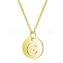 201 Stainless Steel Initial Pendants Necklaces, with Cable Chains, Flat Round with Letter, Golden, Letter.G, 16.3 inch(40cm), 1mm(NJEW-S069-TN508-G)