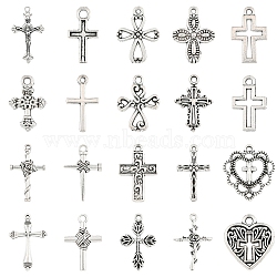 100Pcs 20 Styles Tibetan Style Alloy Pendants, Cross Charms, Antique Silver, 22.5x15x2mm, Hole: 1.6mm(FIND-YW0010-57)